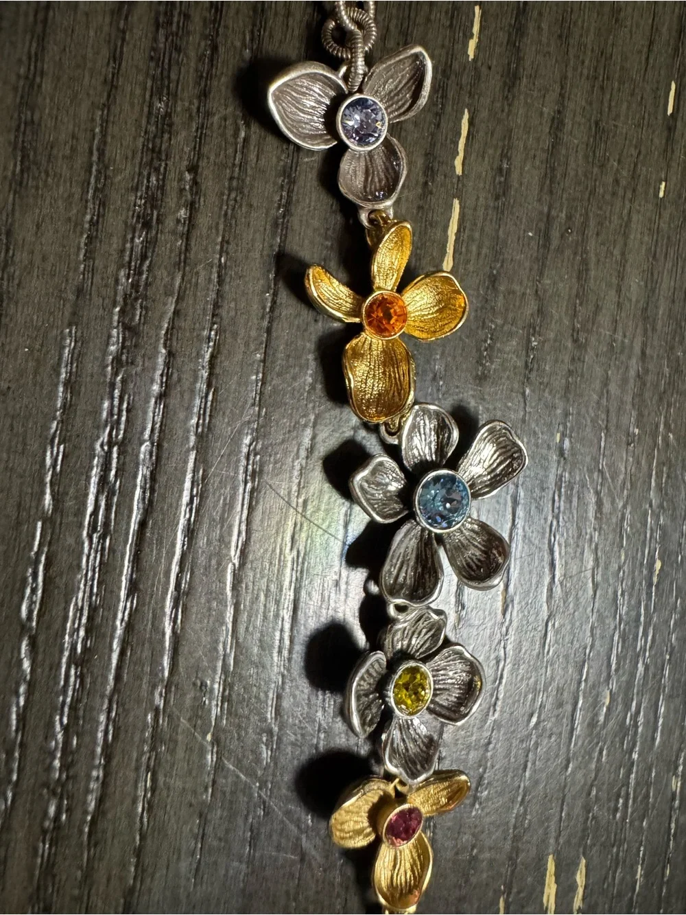 Brighton Two-Tone Floral Link Bracelet with Multicolor Stones